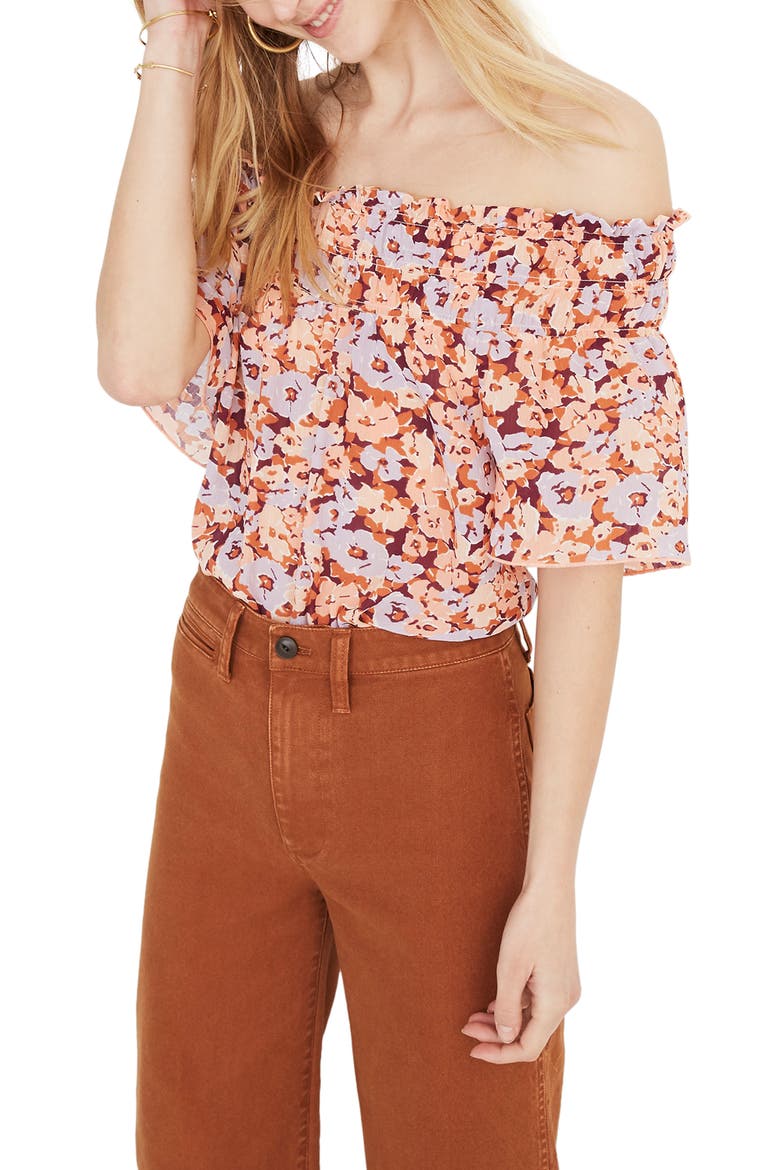 Smocked Top, Main, color, DREAMY FLORAL MULLED WINE