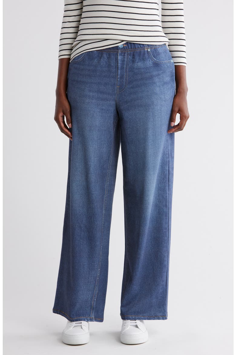 Mirage Denim Printed French Terry Wide Leg Pants, Main, color, DARK INDIGO WASH
