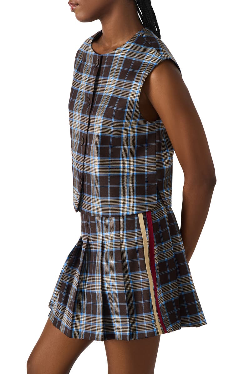 Steve Madden Alessa Sleeveless Plaid Shirt, Alternate, color, Brown Plaid