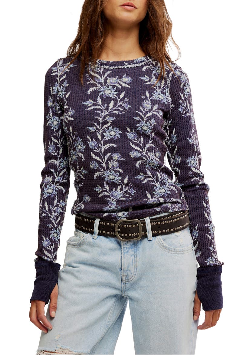 Pretty Little Thermal Stitch Top, Main, color, BLUE COMBO - FOLK VI