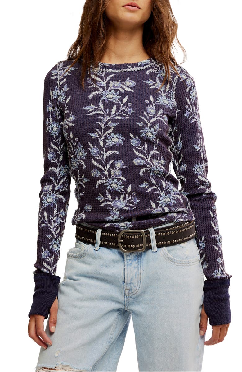 Free People Pretty Little Thermal Stitch Top, Main, color, Blue Combo - Folk Vi