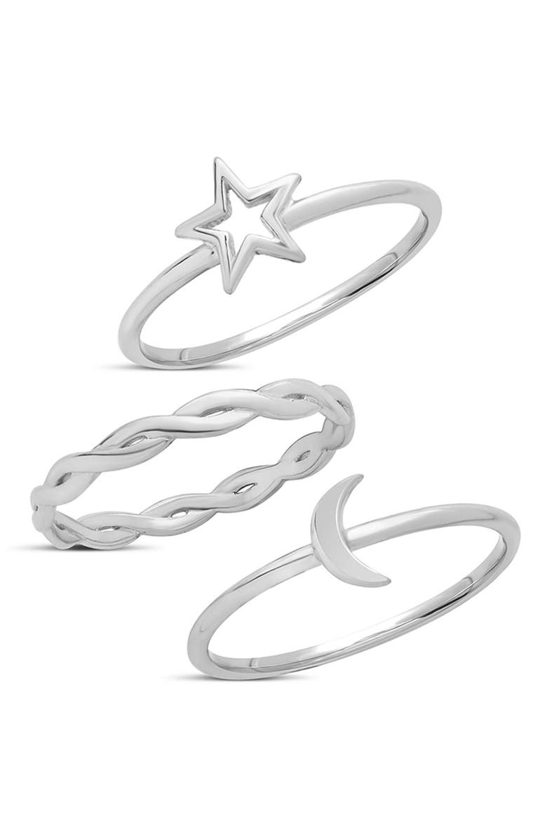 Sterling Forever Sterling Silver Celestial Stacking Rings - Set of 3, Main, color, 