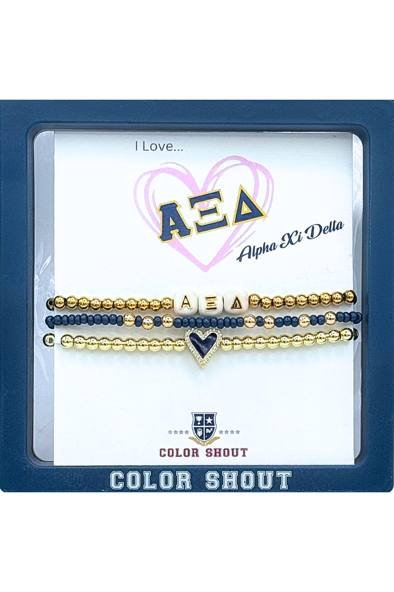 Alpha Xi Delta Love My Sorority Bracelet Stack, Alternate, color, Yellow Gold