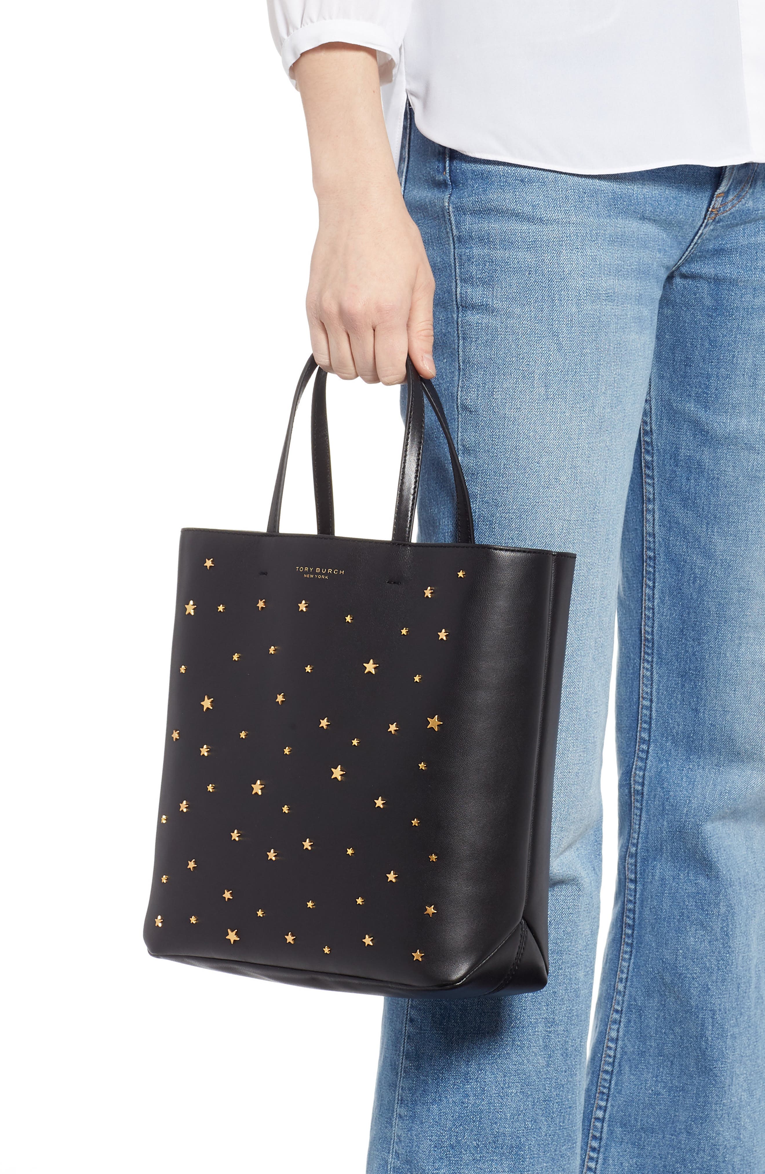 Tory Burch Small Star Studded Leather Tote, Alternate, color, 