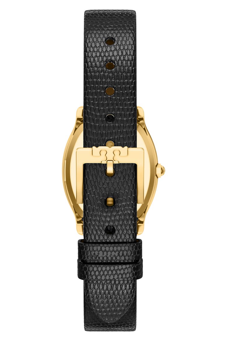 The Small Eleanor Small Curve Leather Strap Watch, 23mm x 31mm, Alternate, color, BLACK