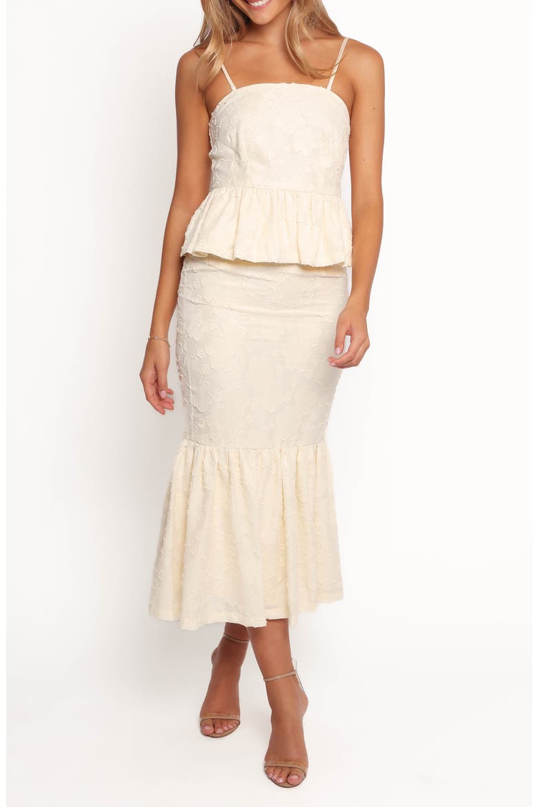 Xami Jacquard Peplum Camisole & Midi Skirt Set, Main, color, PALE YELLOW