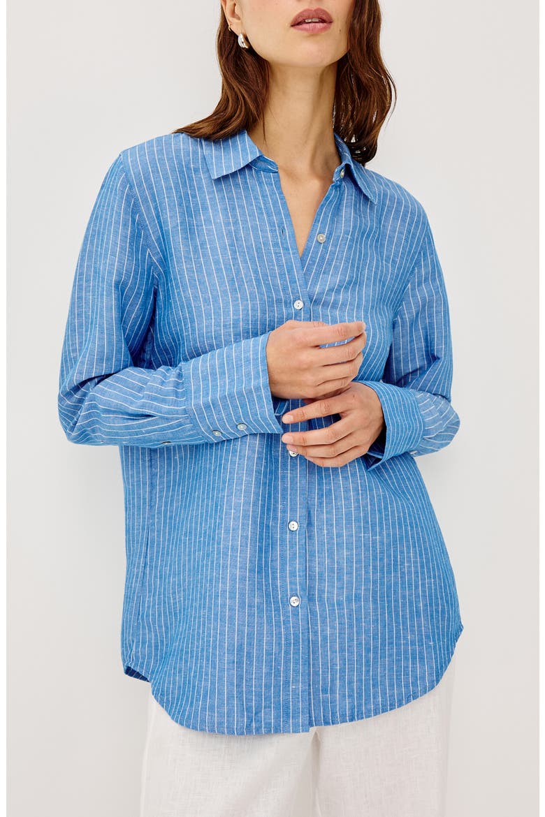 Knox Linen Blend Button-Up Shirt, Main, color, AVALON STRIPE