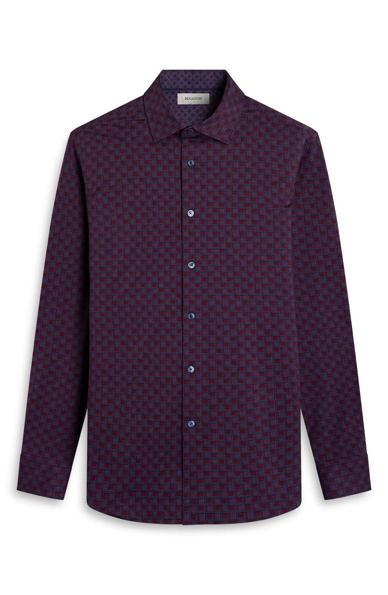 Bugatchi Jimmy OoohCotton<sup>®</sup> Geo Pattern Button-Up Shirt, Alternate, color, Bordeaux