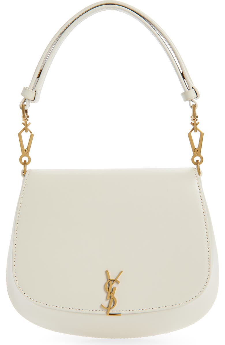 Saint Laurent Mini Voltaire Box Leather Top Handle Bag, Main, color, Blanc Vintage