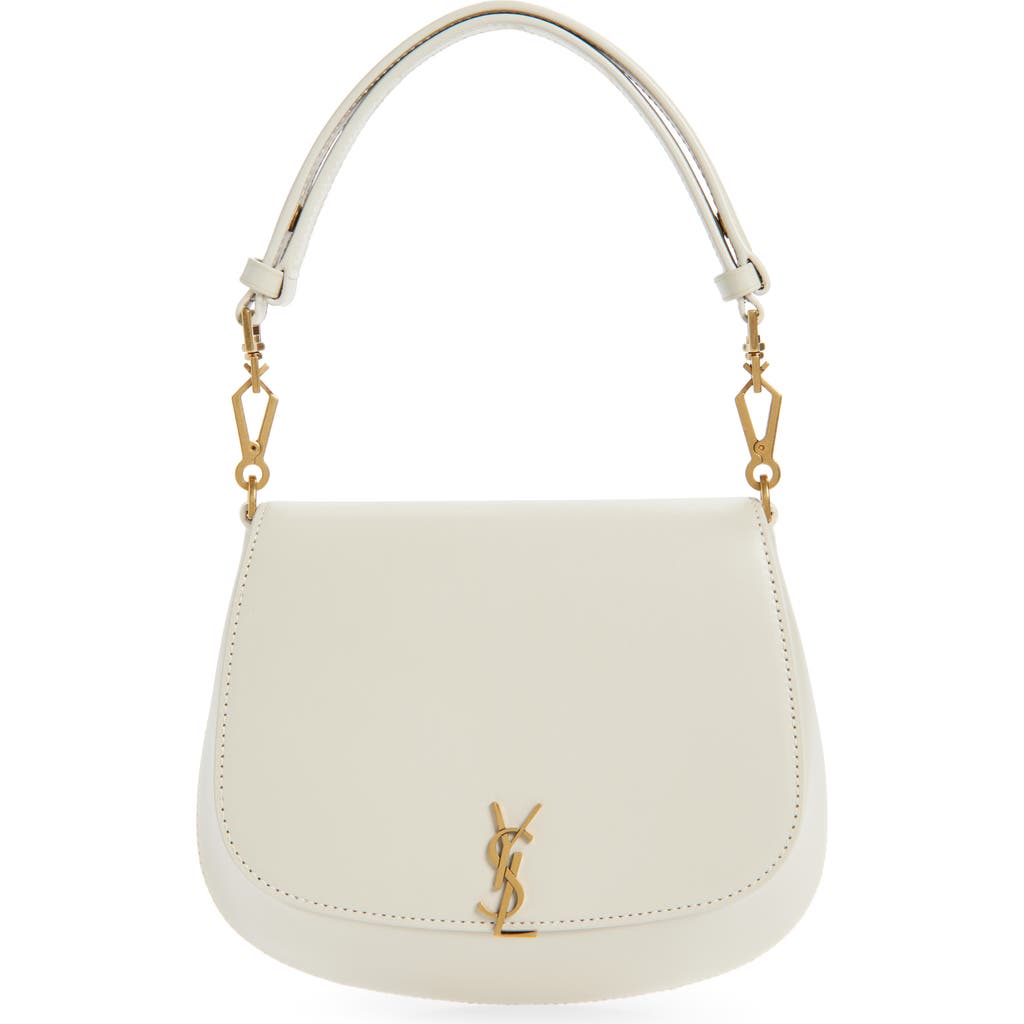 Saint Laurent Mini Voltaire Box Leather Top Handle Bag In White