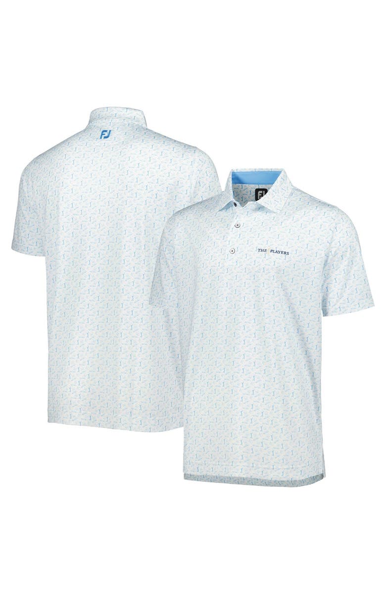 FOOTJOY Men's FootJoy White/Light Blue THE PLAYERS Allover Print ProDry Polo, Main, color, White