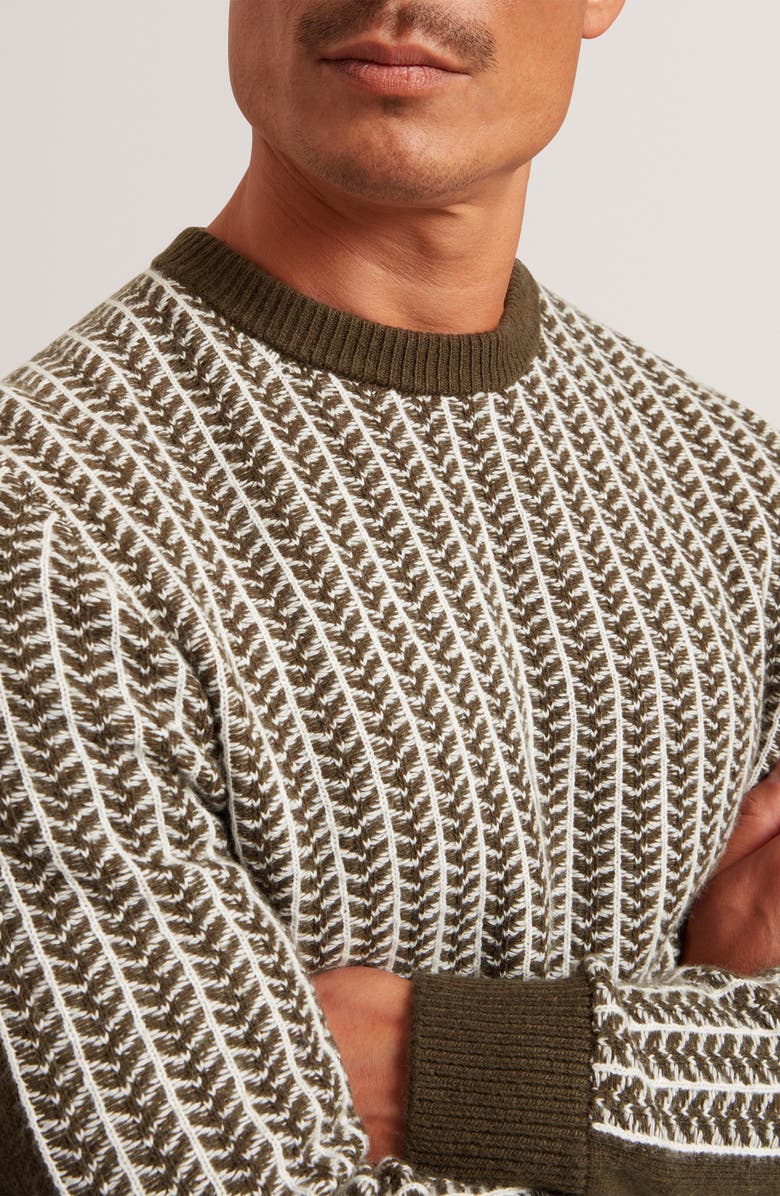 Ted Baker Frankez Textured Herringbone Sweater, Alternate, color, Olive