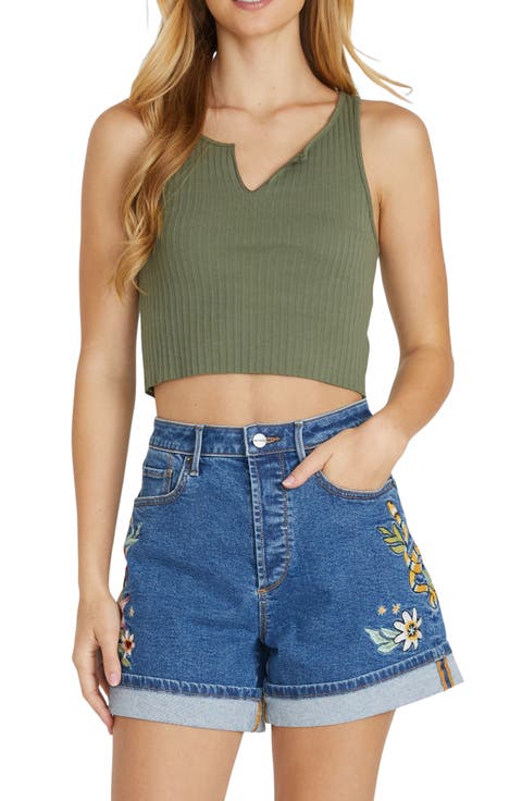Aria x Hawaiian Hallucination Cuffed Denim Shorts