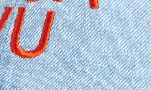 Clare V Déjà Vu Denim Baseball Cap In Blue Bright Poppy Embroidered