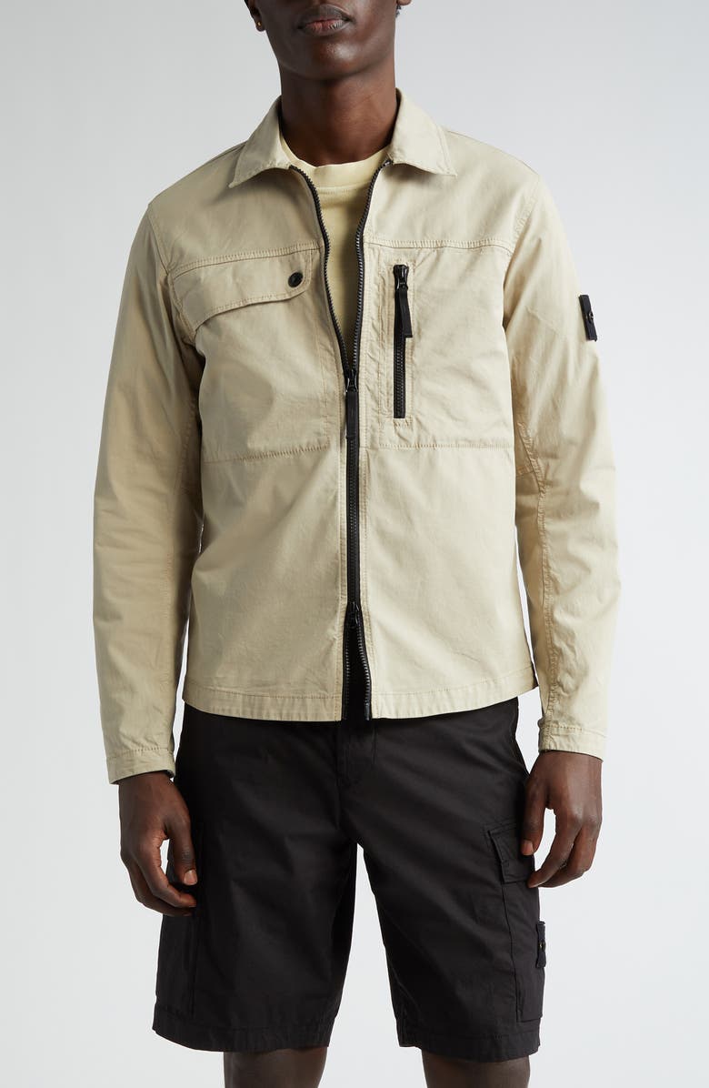 Stone Island Compass Logo Stretch Cotton Overshirt, Main, color,