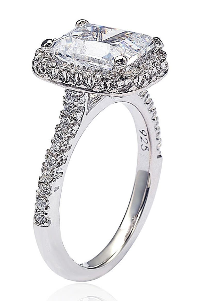 Emerald Cut Cubic Zirconia Ring, Alternate, color, WHITE