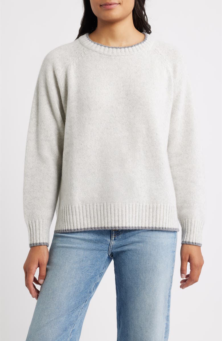 MARGARET O'LEARY Mendocino Tipped Cashmere Crewneck Sweater, Main, color, Fog Combo