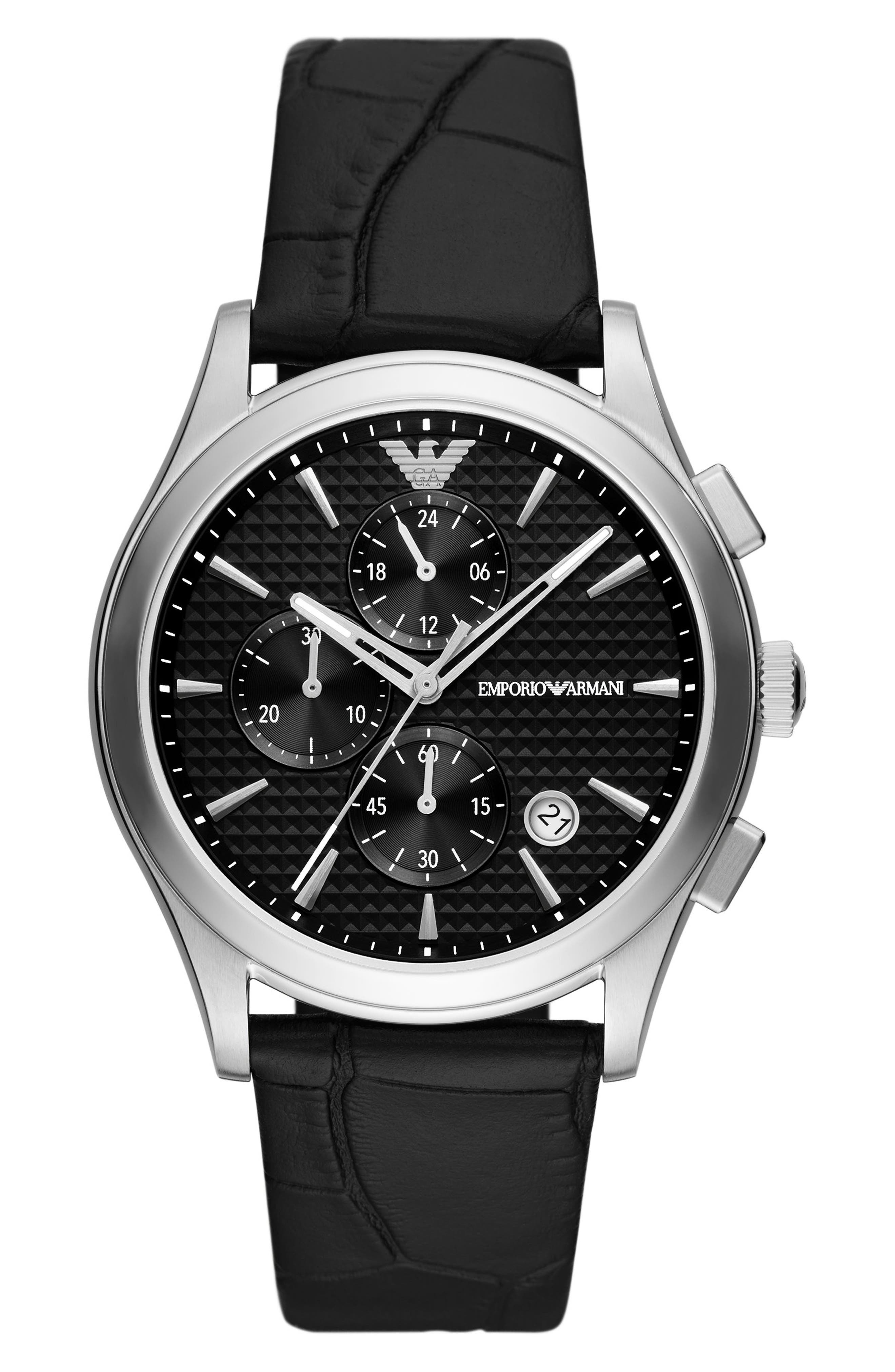 Emporio Armani Chronograph Leather Strap Watch, 42mm