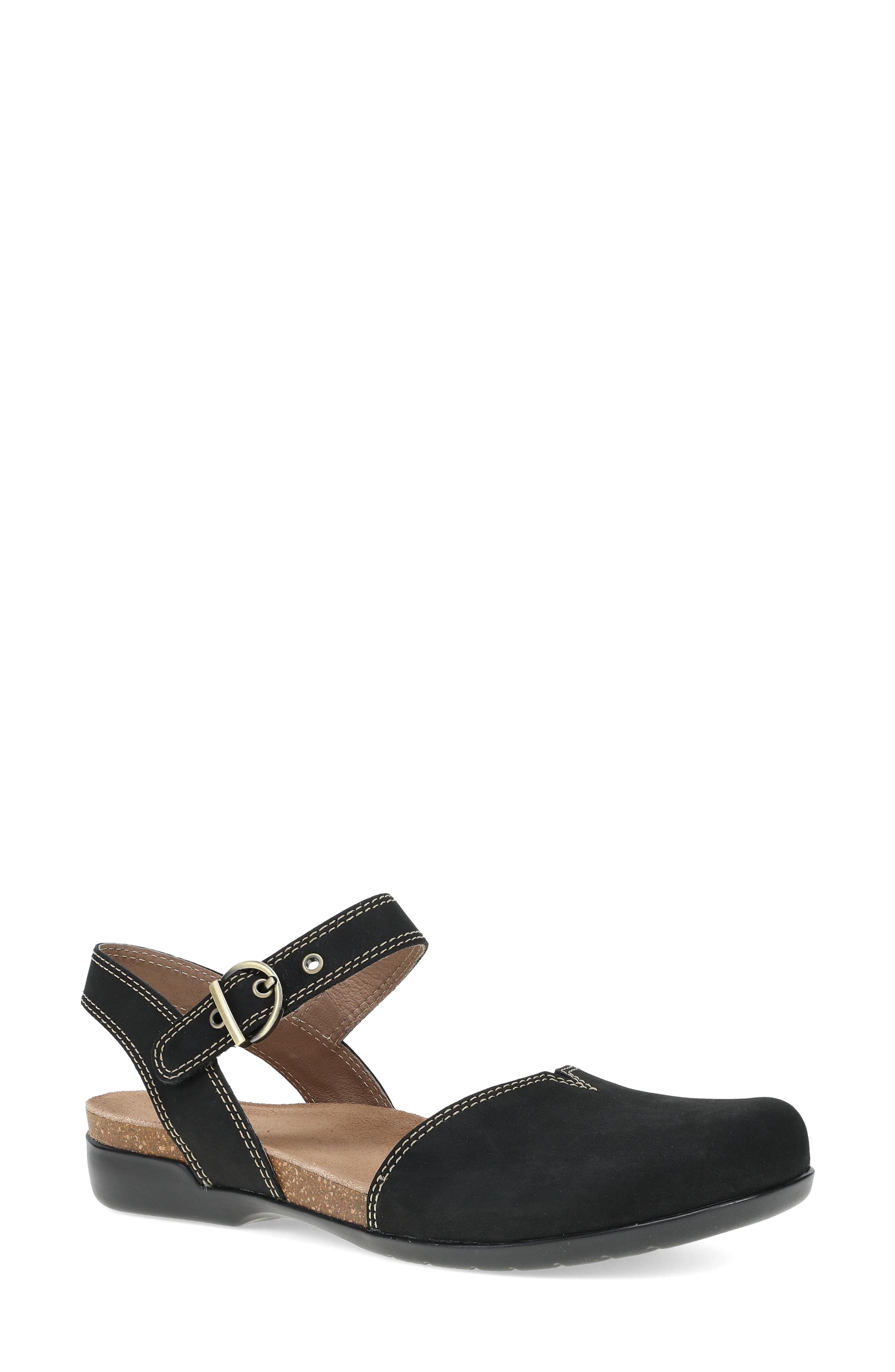 Rori Leather Sandal, Main, color, BLACK NUBUCK