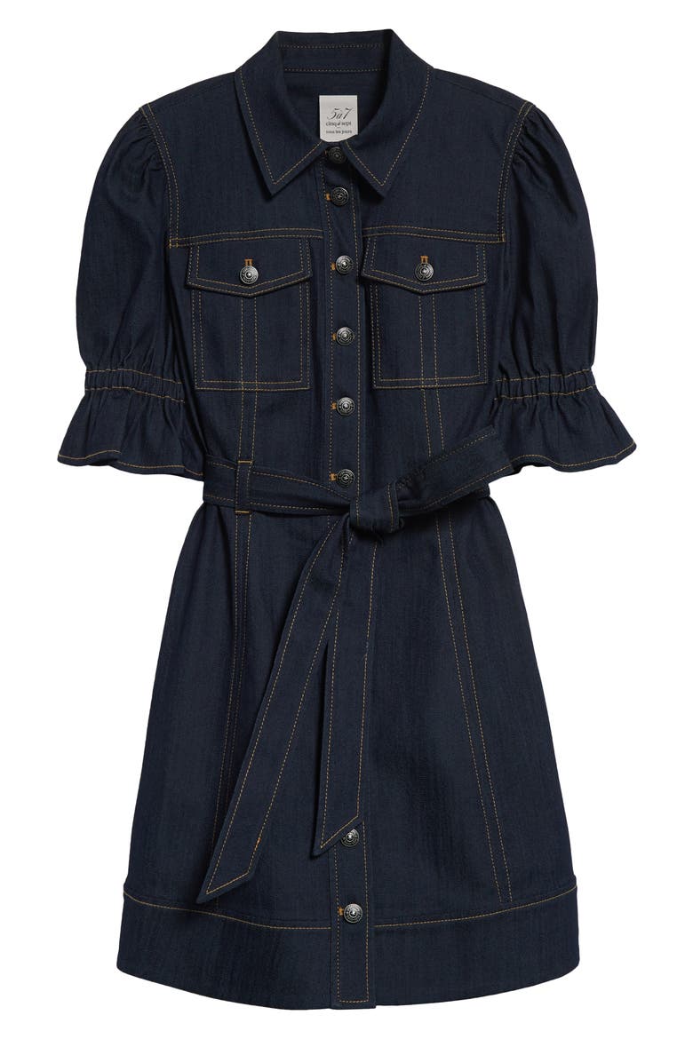 Holly Puff Sleeve Belted Denim Shirtdress, Alternate, color, INDIGO