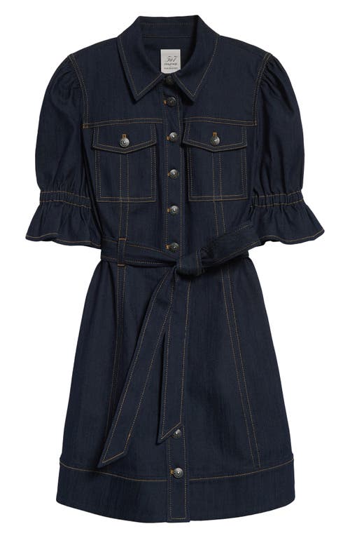 Cinq À Sept Holly Puff Sleeve Belted Denim Shirtdress In Blue