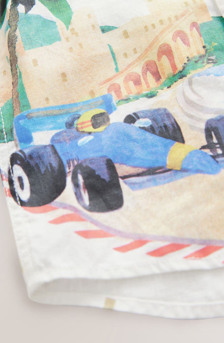 NEXT Kids' Race Track Short Sleeve Linen & Cotton Button-Up Shirt, Alternate, color, Cream