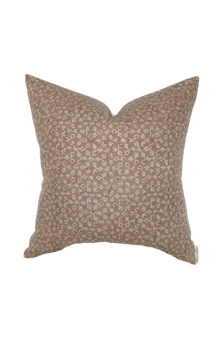Linen & James Blake Dusty Rose Floral Handblock Pillow Cover, Main, color, Dusty Rose
