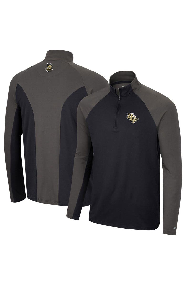 COLOSSEUM Men's Colosseum Black/Charcoal UCF Knights Two Yutes Raglan Quarter-Zip Windshirt, Main, color, 