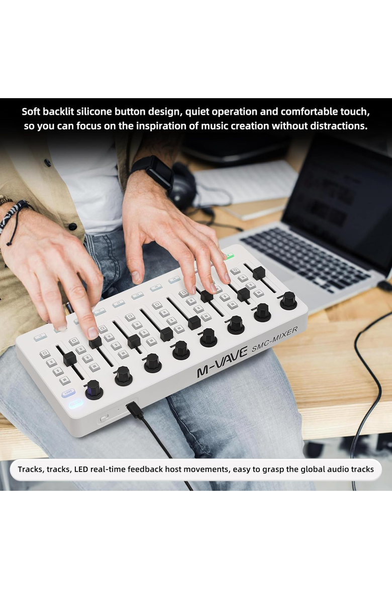 Wireless MIDI Controller USB MIDI Mixer, Alternate, color, White