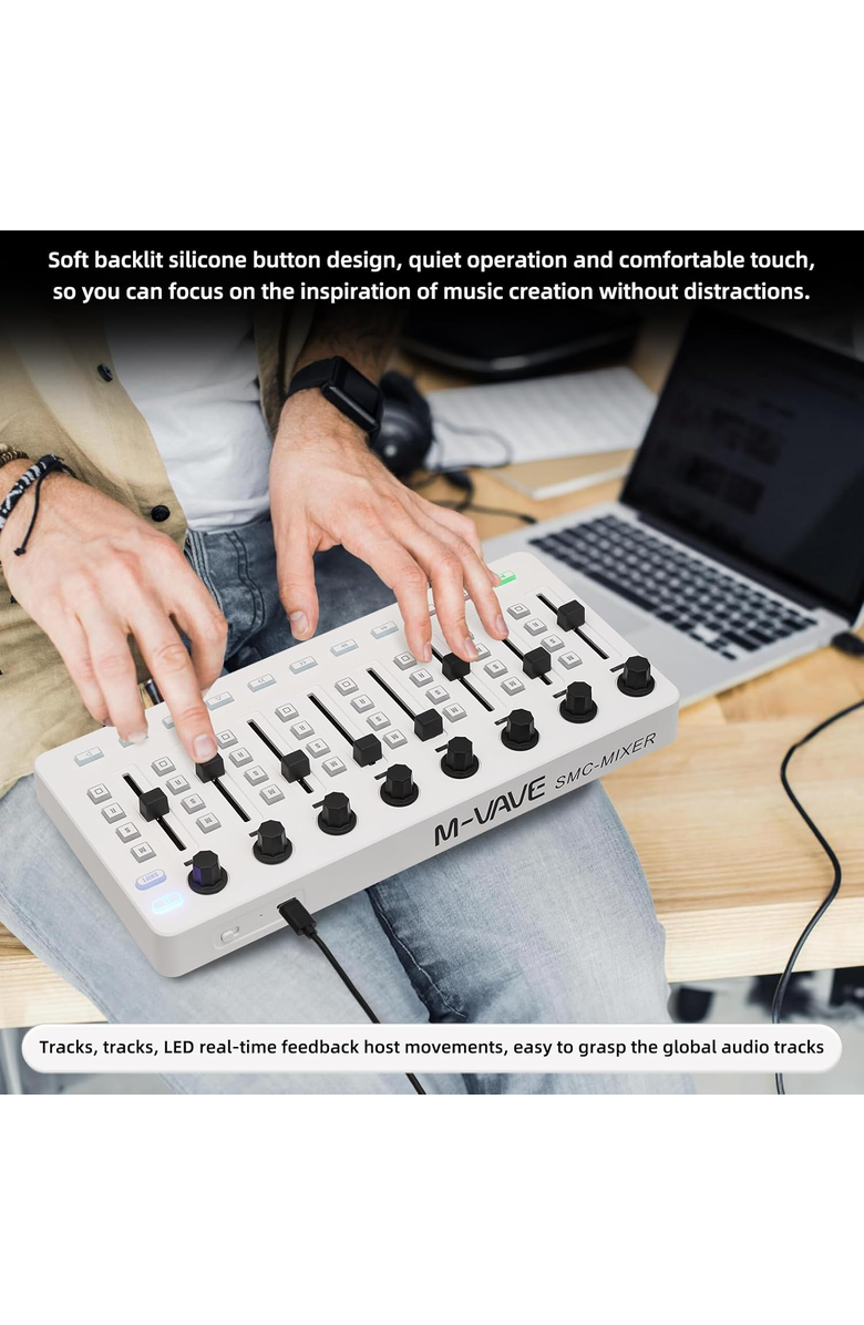 M-Wave Wireless MIDI Controller USB MIDI Mixer, Alternate, color, White