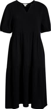 Caslon® Puff Sleeve Cotton Gauze Midi Dress