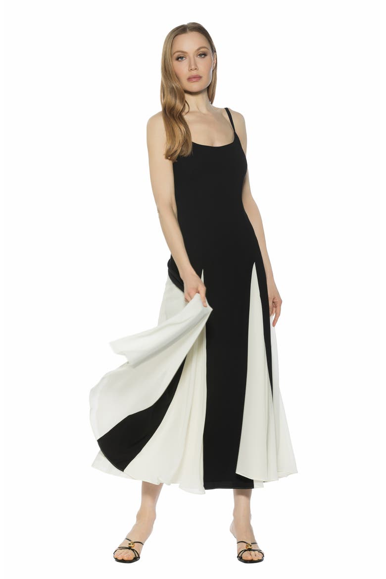 Corvin Colorblock Godet Maxi Dress, Alternate, color, BLACK/ WHITE