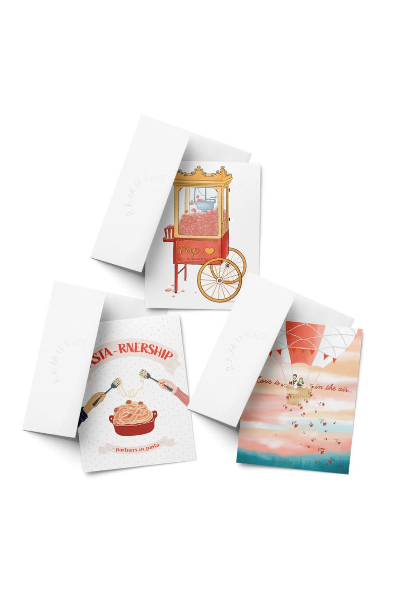 Love/Friendship Greeting Card Pack (3ct) "Balloon, Popcorn, Pasta", Main, color, Multi-Pack