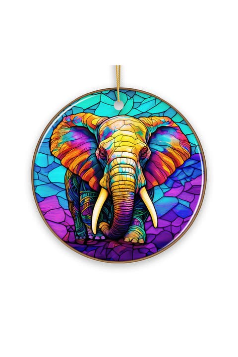 Forest Giants Elephant Stained Glass Style Ornament
