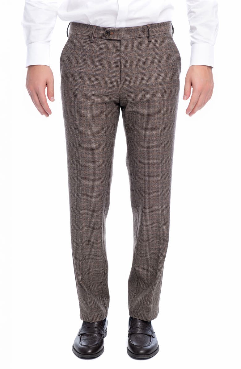 VELLAPAIS Tirfon Plaid Straight Leg Pants, Main, color, Brown