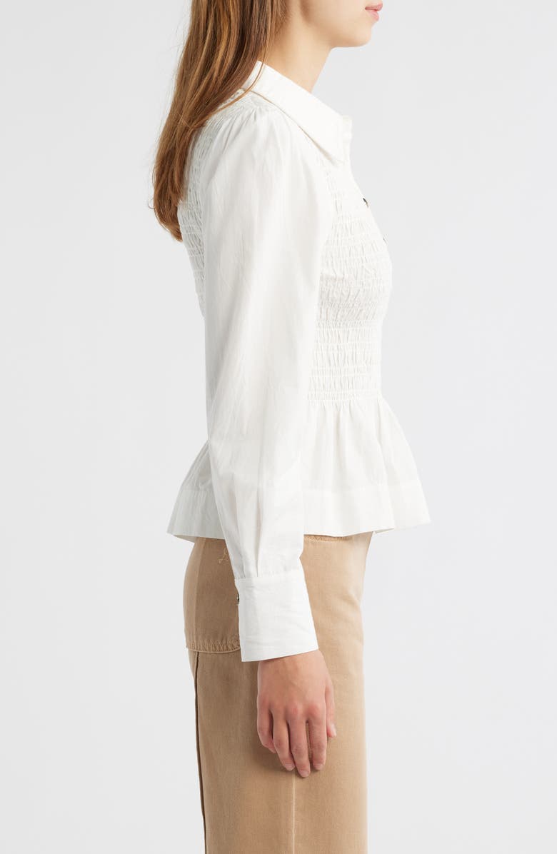 Damson Madder Hazel Smocked Peplum Polo Shirt, Alternate, color, White