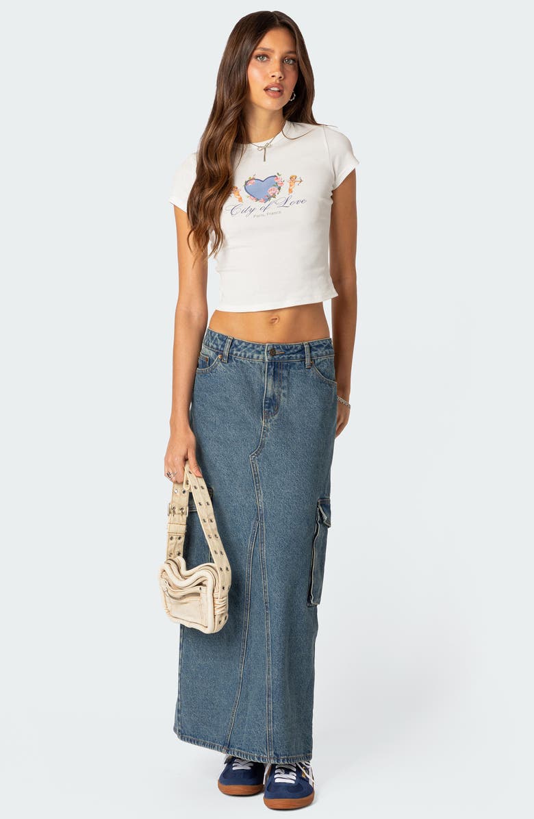 EDIKTED Denim Cargo Maxi Skirt, Alternate, color, 