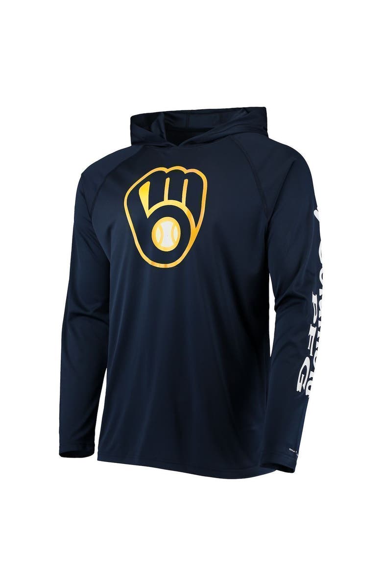 Columbia Men's Columbia Navy Milwaukee Brewers Terminal Tackle Omni-Shade Raglan Pullover Hoodie, Alternate, color, 