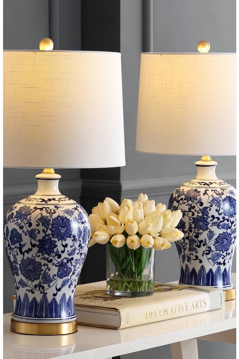 Jennifer 25.75" Ceramic/Metal LED Table Lamp, Blue/White, Alternate, color, Blue/White