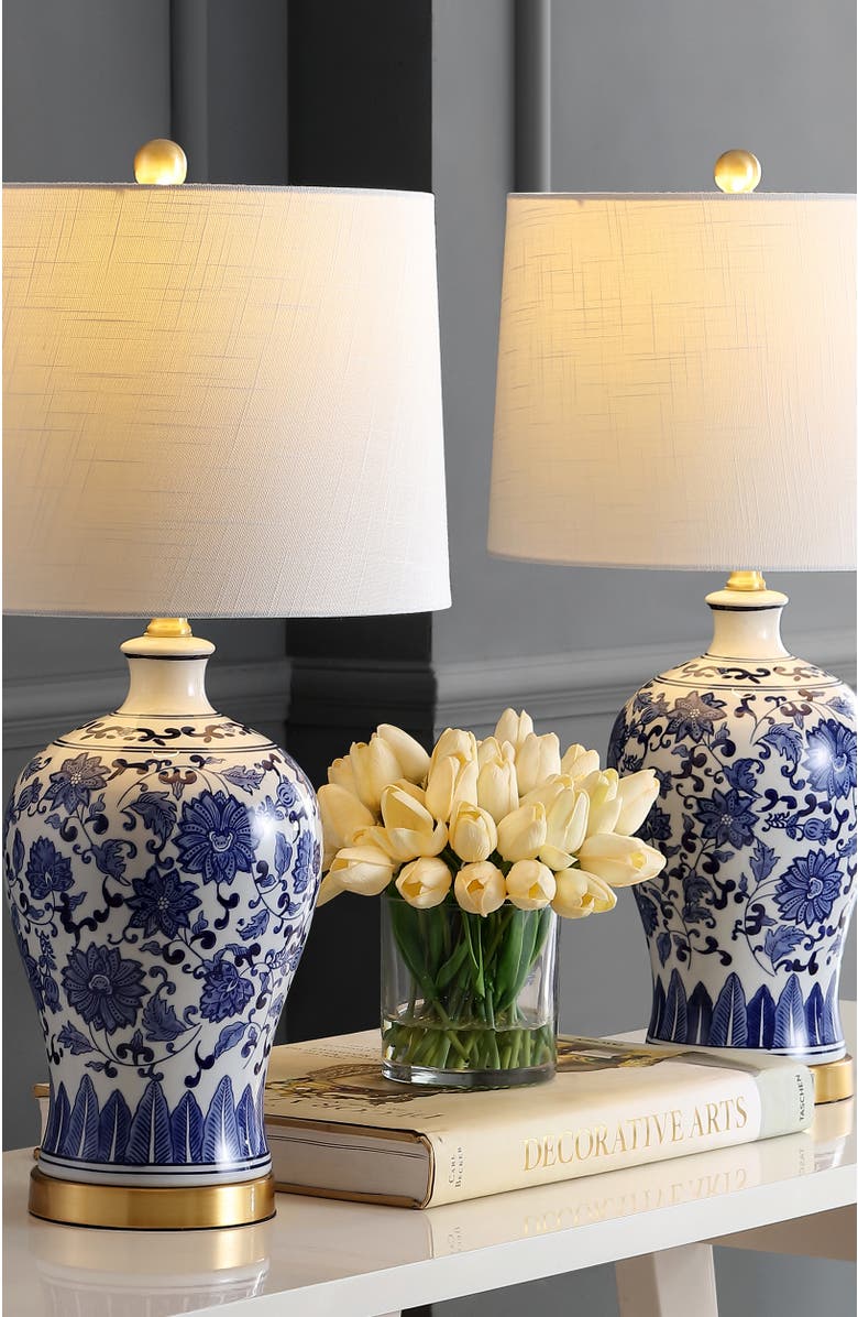 JONATHAN Y Jennifer 25.75" Ceramic/Metal LED Table Lamp, Blue/White, Alternate, color, Blue/White