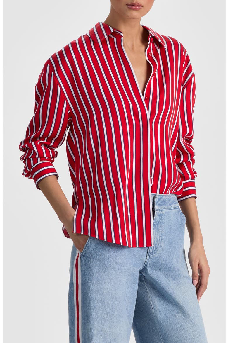 Dimitra Oversize Stripe Button-Up Shirt, Alternate, color, TEAKWOOD CHILI PEPPER