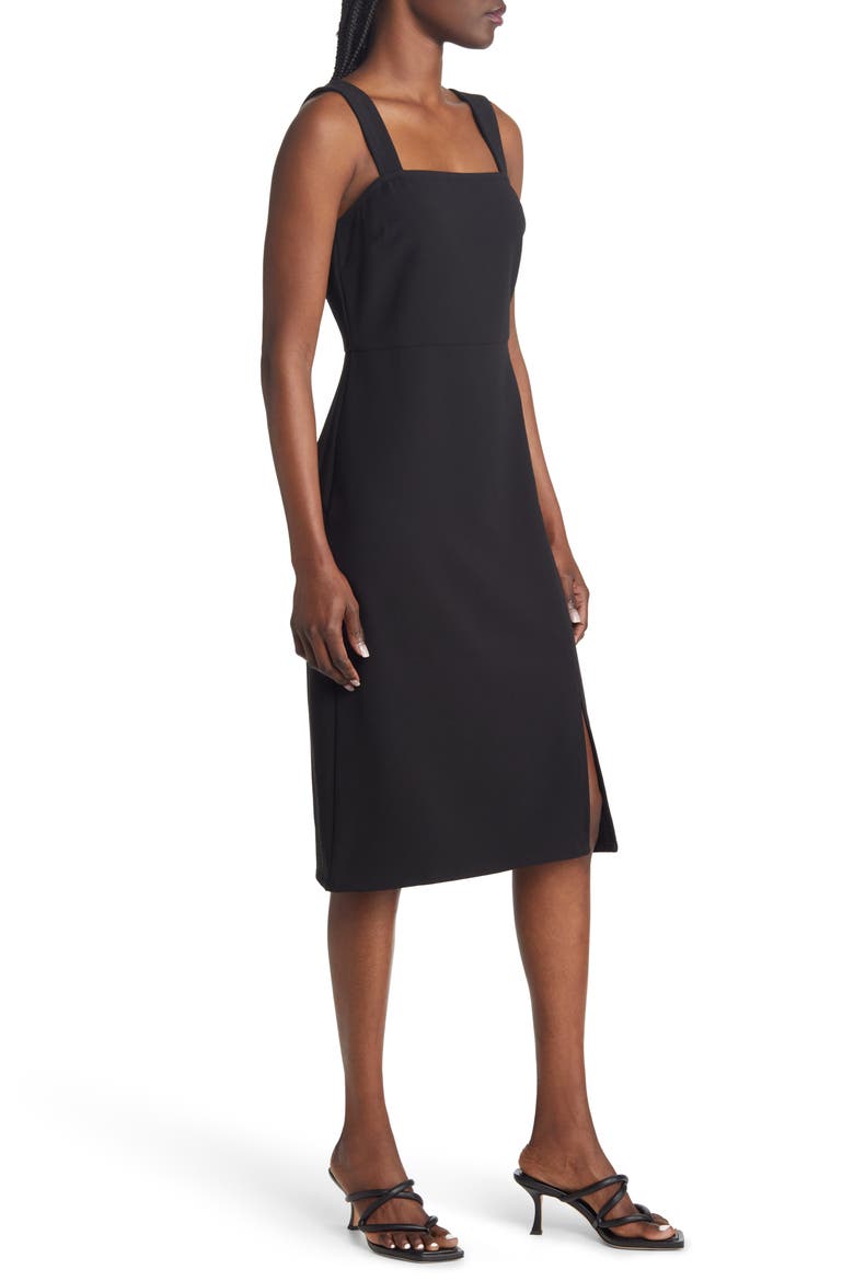 Square Neck Side Slit Dress, Alternate, color, BLACK