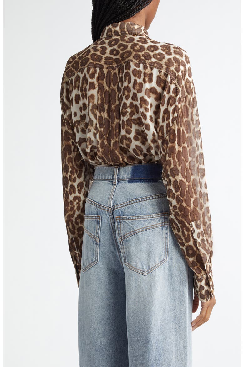 Illustration Leopard Print Scarf Detail Button-Up Shirt, Alternate, color, CHOCOLATE LEOPARD