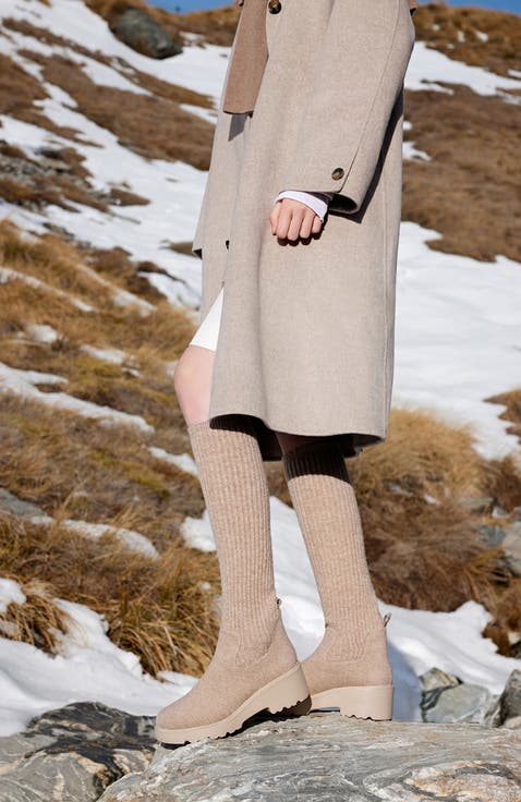 Eduarda Round-Toe Knee-High Platform Chunky Wool Wedge Boots