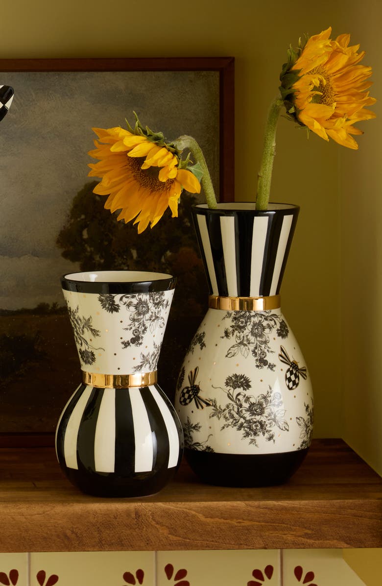 MACKENZIE CHILDS Set of 2 Bee Toile Vases, Alternate, color, White