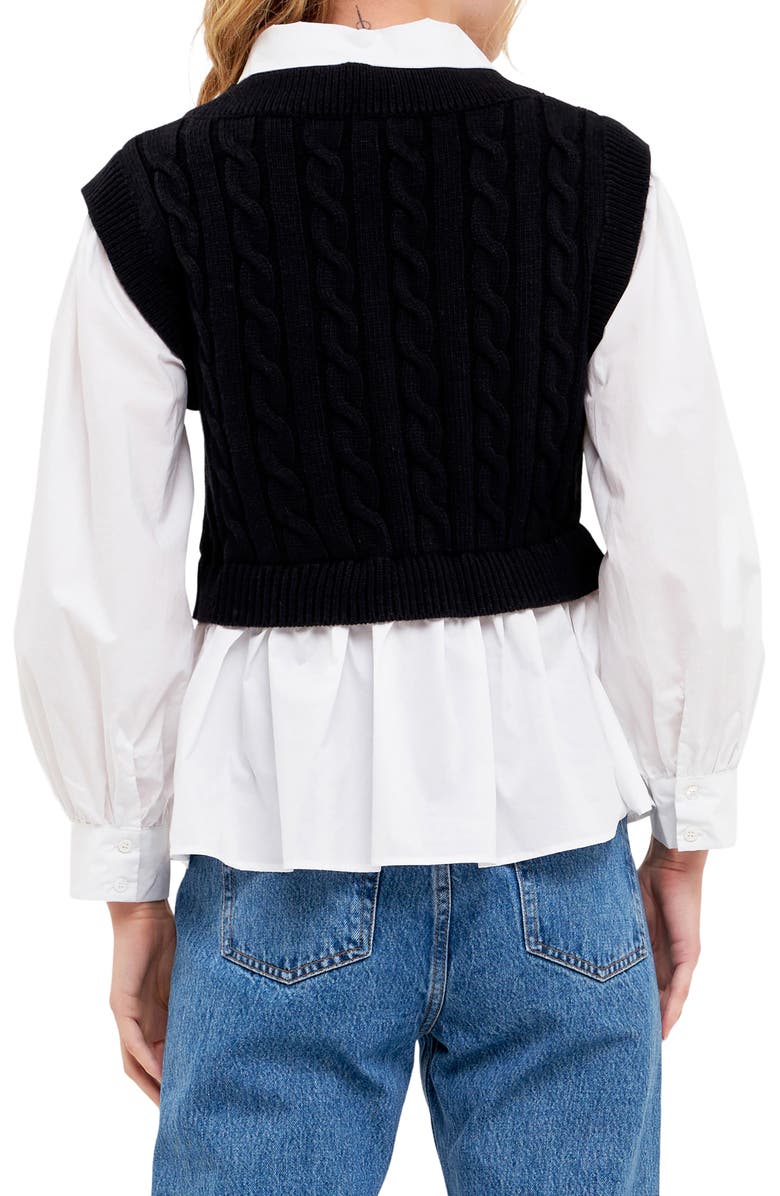 English Factory Cable Knit Mixed Media Top, Alternate, color,