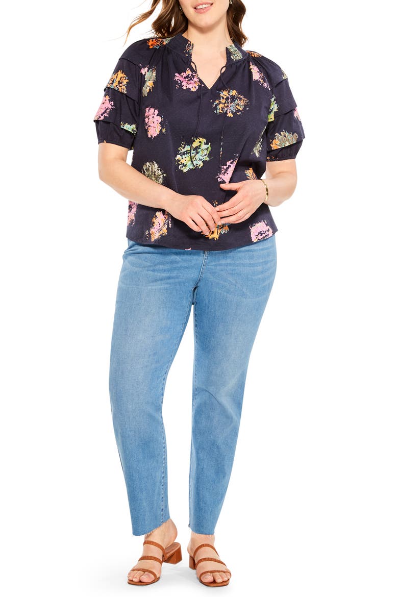 Bright Spot Smocked Neck Top, Alternate, color, INDIGO MULTI