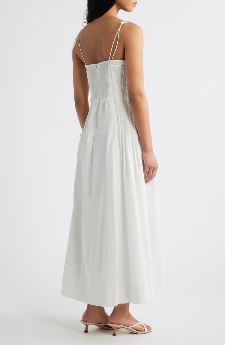 MOON RIVER Pleat Detail Cotton Midi Dress, Alternate, color, Off White