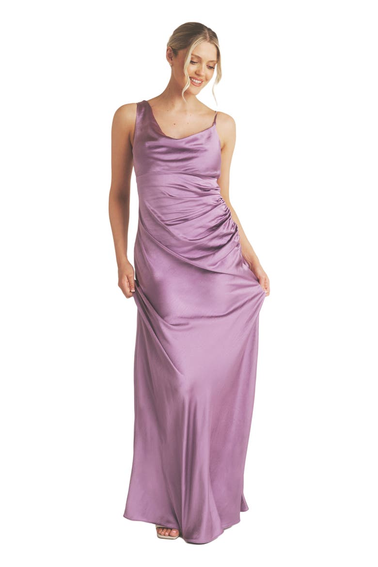 Cowl Front Asymmetric Bridesmaid Dress, Main, color, Orchid