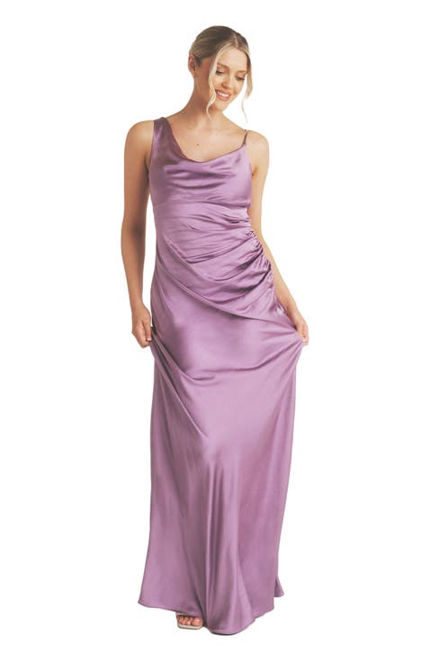 Cowl Front Asymmetric Bridesmaid Dress